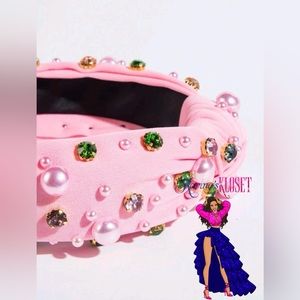 💝 Pink Pearls & Emerald Green Embellished Headband 💝.